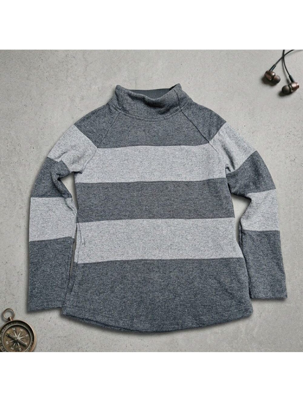 Prana Striped Sweater Womens Small Grey Recycled Wool Blend Cabincore Granola